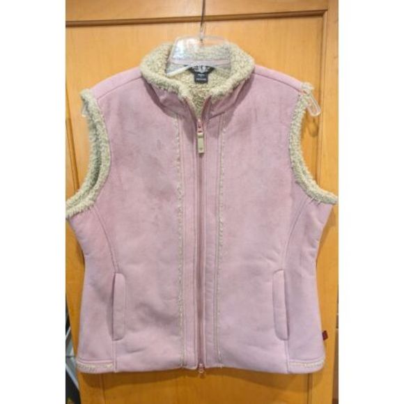 Woolrich‎ Womens Faux Suede Sherpa Vest Size Large  Zipper Pockets Beige Mauve - Picture 1 of 4